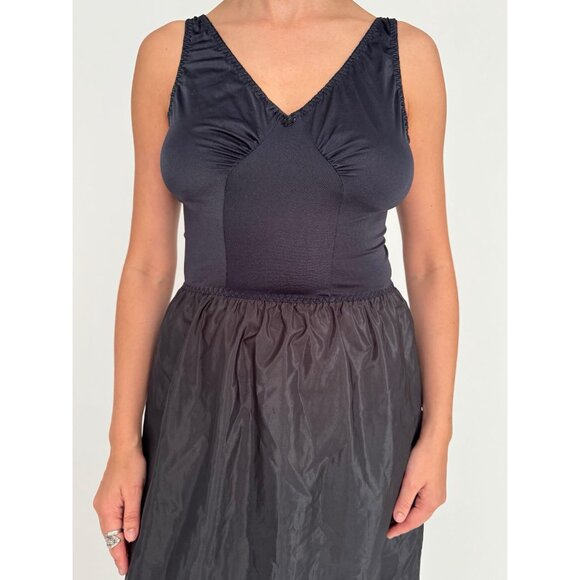 70s vintage black Olga stretch nylon witchy classic minimalist midi slip dress - Picture 7 of 9